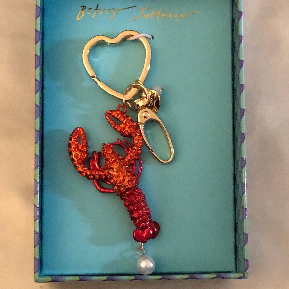 Betsey Johnson Mermaid Jewels Red Lobster Bag Charm Crystal Accents NWT & Box